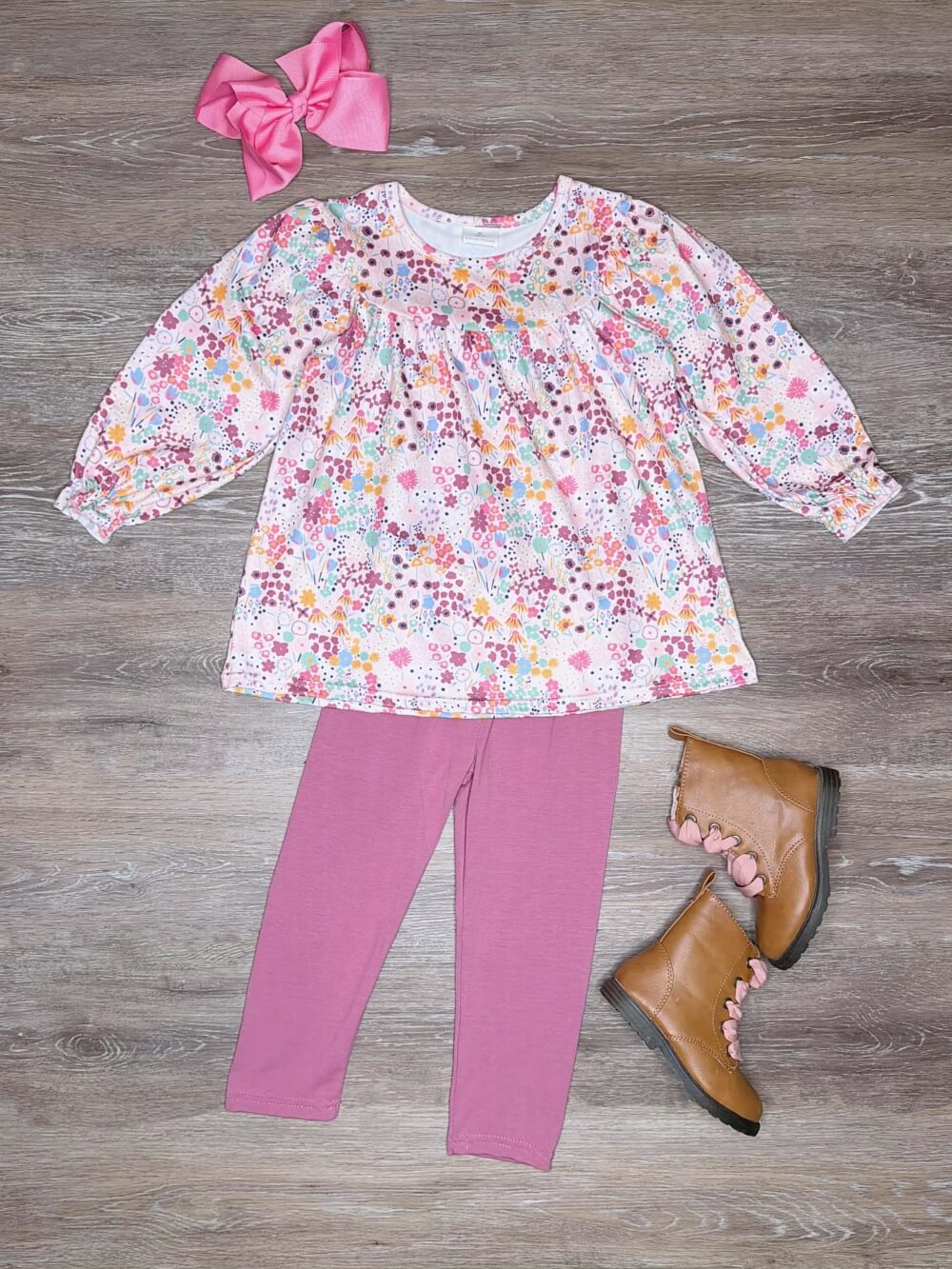 Mauve Meadow Florals Girls Leggings Outfit