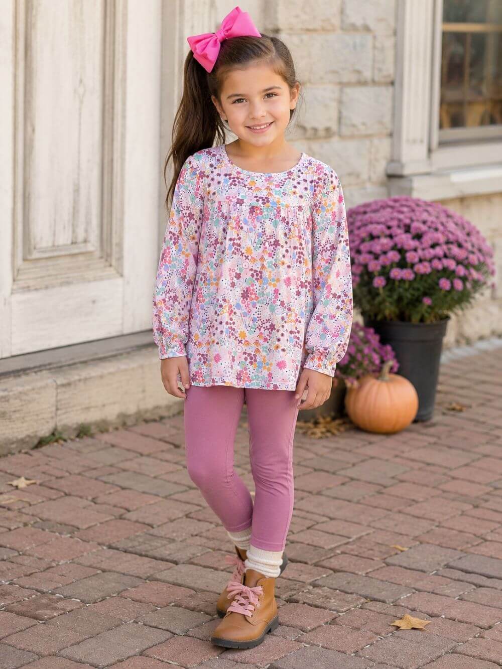 Mauve Meadow Florals Girls Leggings Outfit