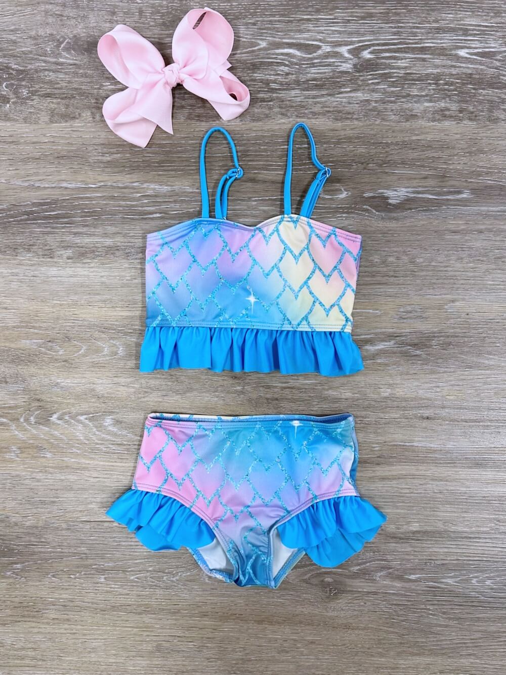 Mermazing Blue Ruffle Girls 2 Piece Tankini Swimsuit
