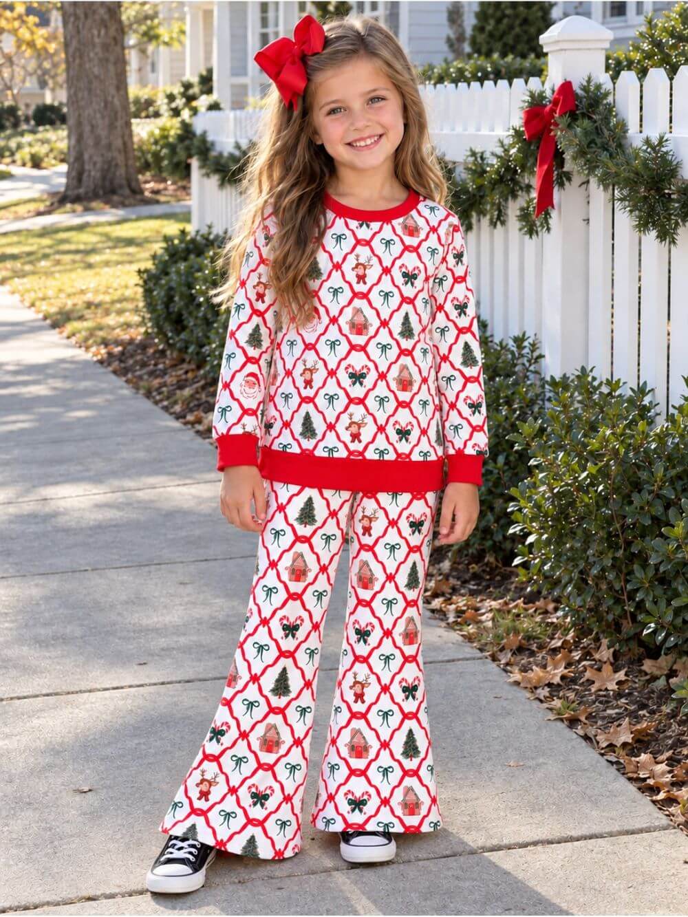 Merry Christmas Girls Flare Pants Matching Set