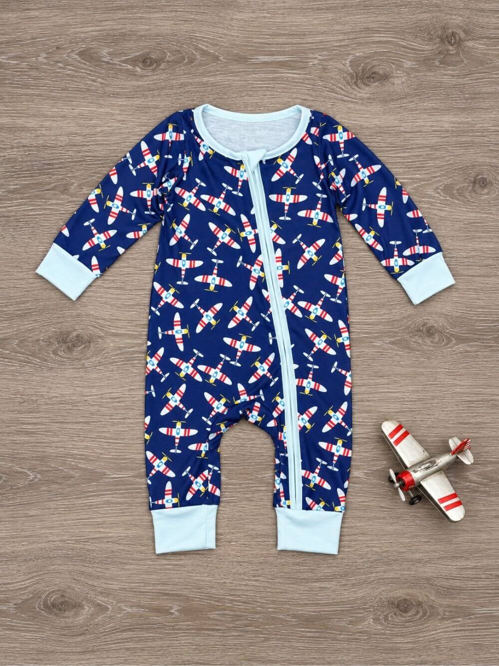 Merry Little Airplanes Boys Zip Up Baby Romper