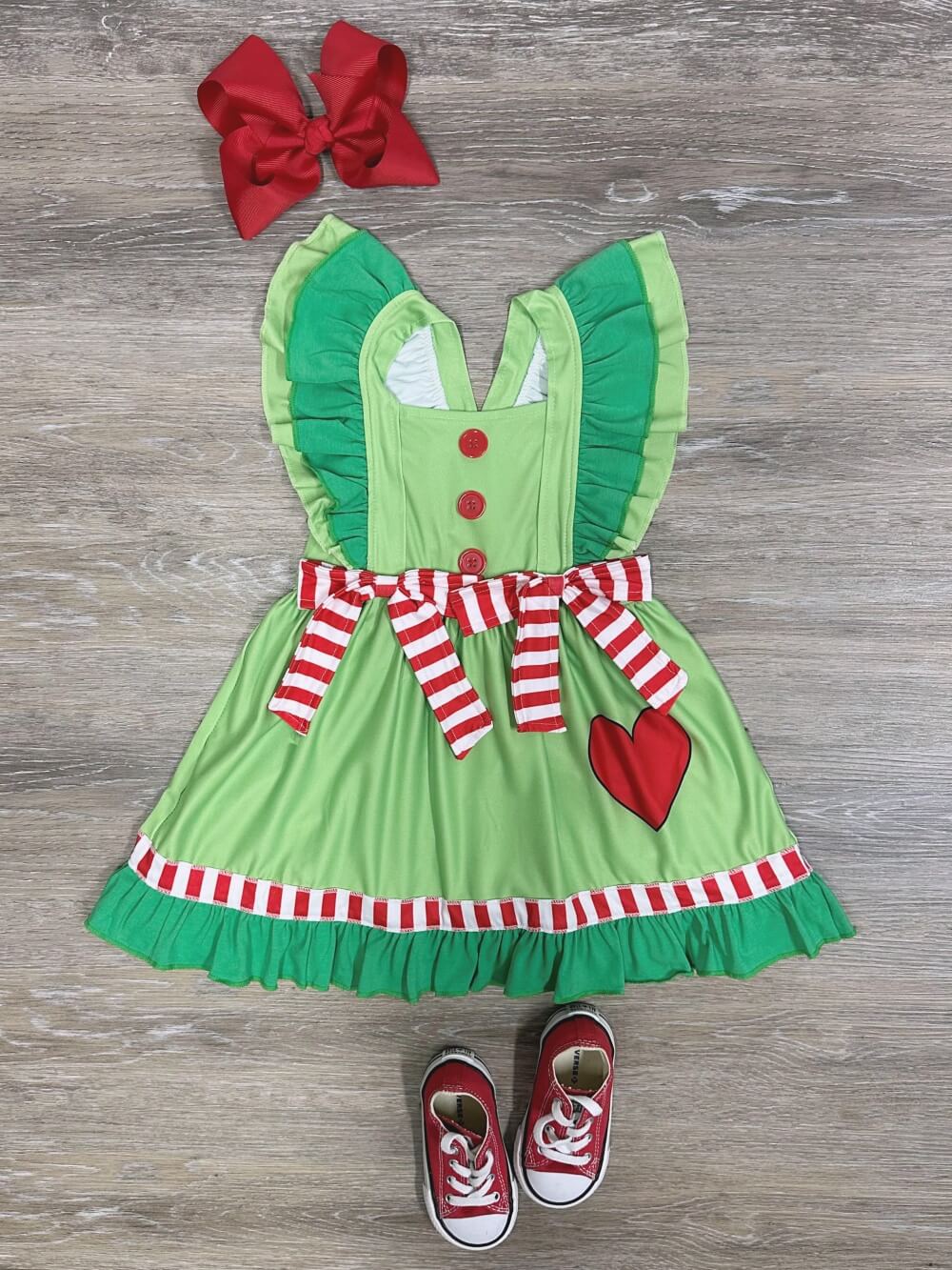 Merry Mischief Green & Red Heart & Bow Dress - Sydney So Sweet