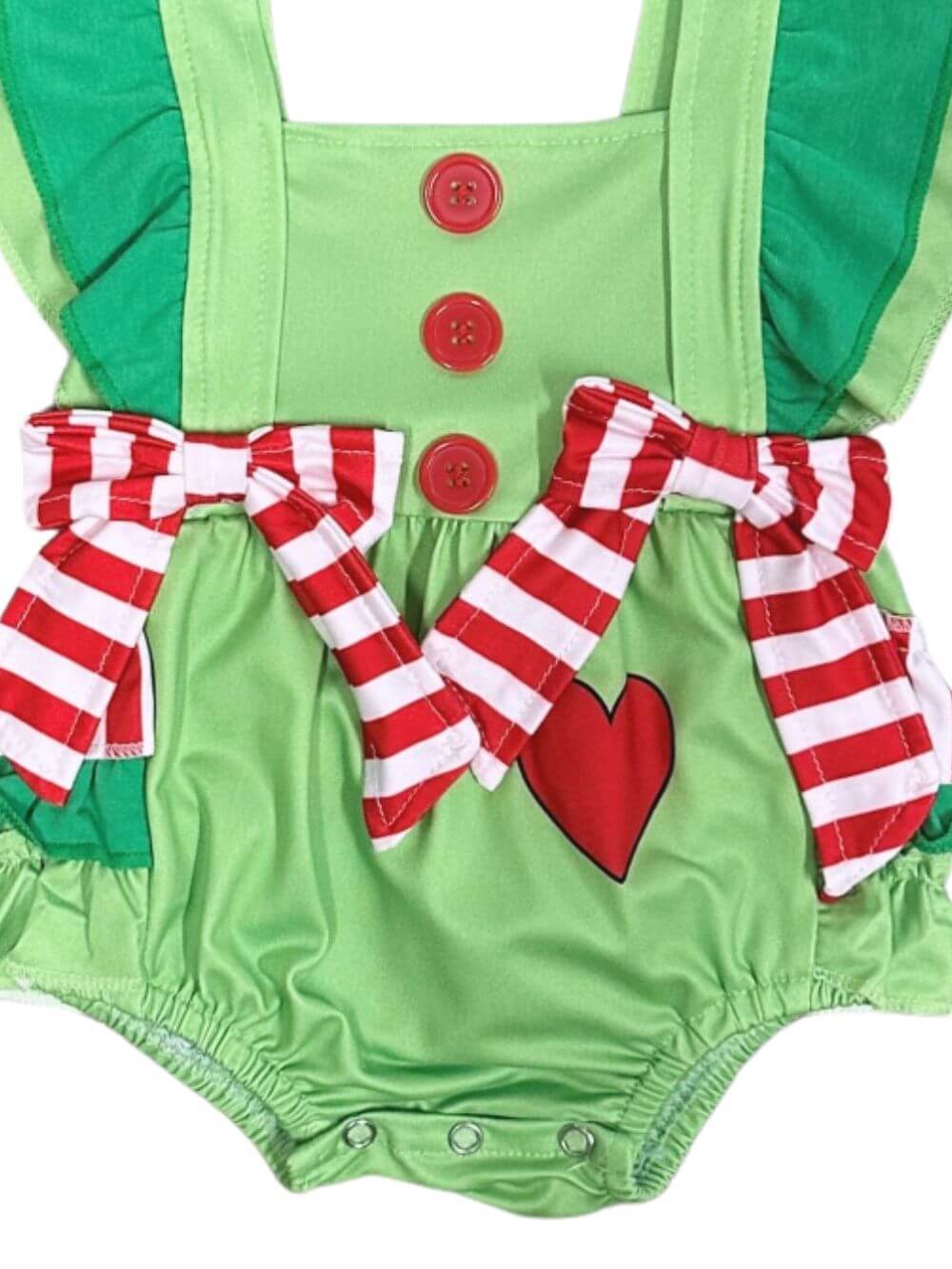 Merry Mischief Green & Red Heart & Boy Baby Bubble Romper - Sydney So Sweet