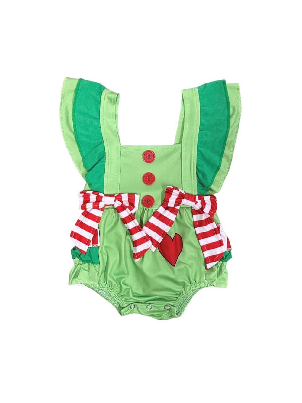Merry Mischief Green & Red Heart & Boy Baby Bubble Romper - Sydney So Sweet