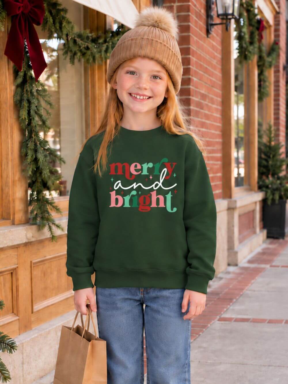 Merry & Bright Christmas Crewneck Youth Sweatshirt