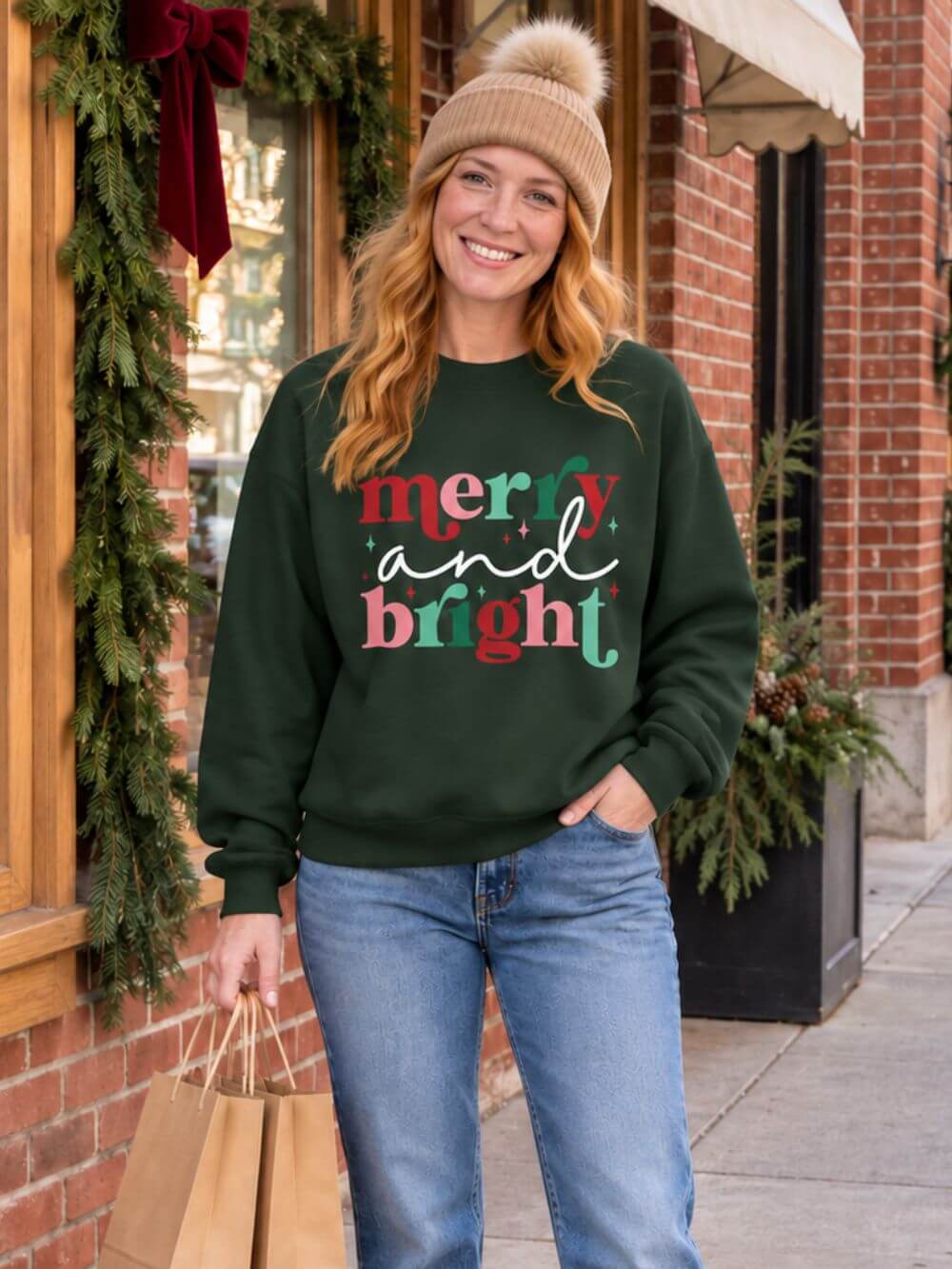 Merry & Bright Christmas Crewneck Women's Sweatshirt