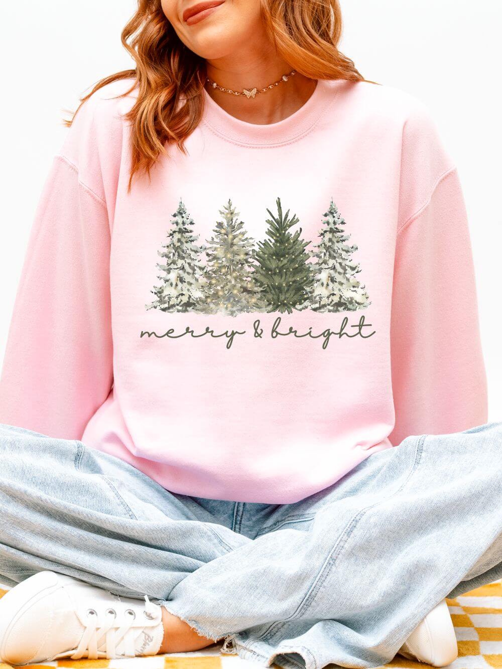 Merry & Bright Winter Trees Heavy Blend Unisex Crewneck Cozy Christmas Sweatshirt - Sydney So Sweet