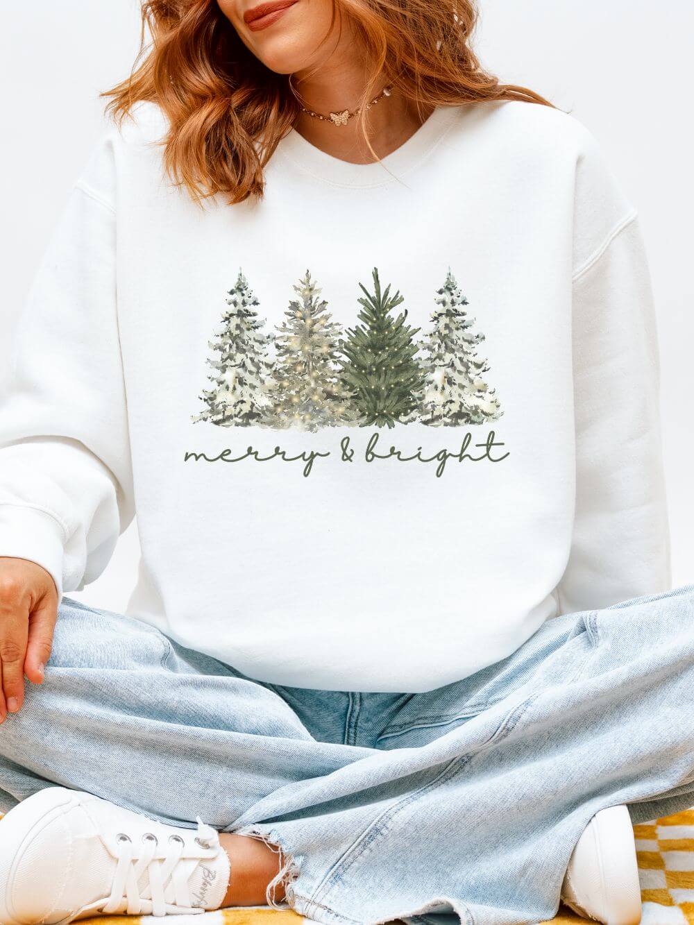 Merry & Bright Winter Trees Heavy Blend Unisex Crewneck Cozy Christmas Sweatshirt - Sydney So Sweet