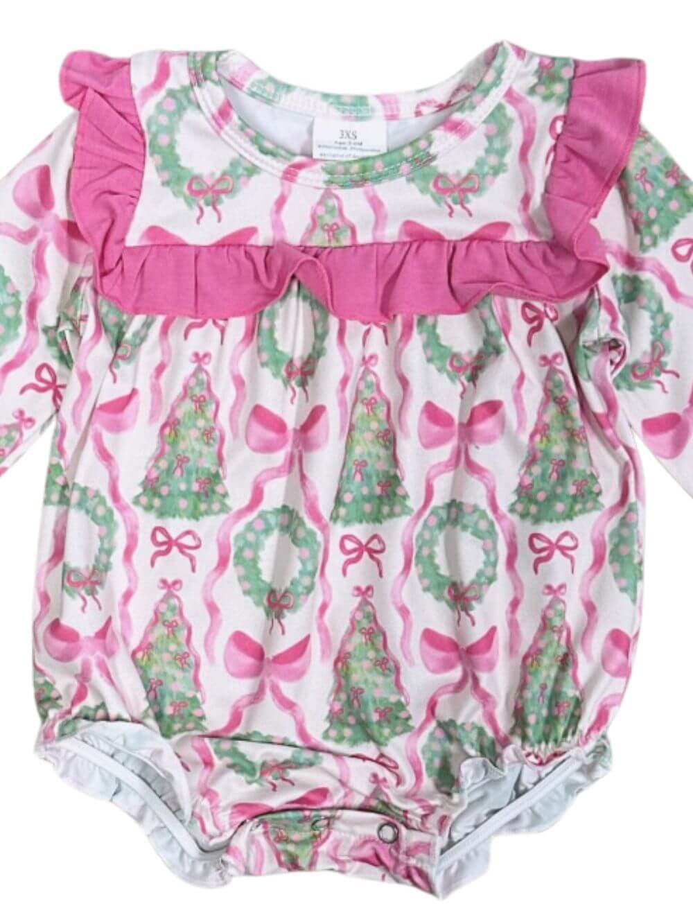 Merry & Brights Girls Christmas Tree & Wreath Baby Bubble Romper - Sydney So Sweet