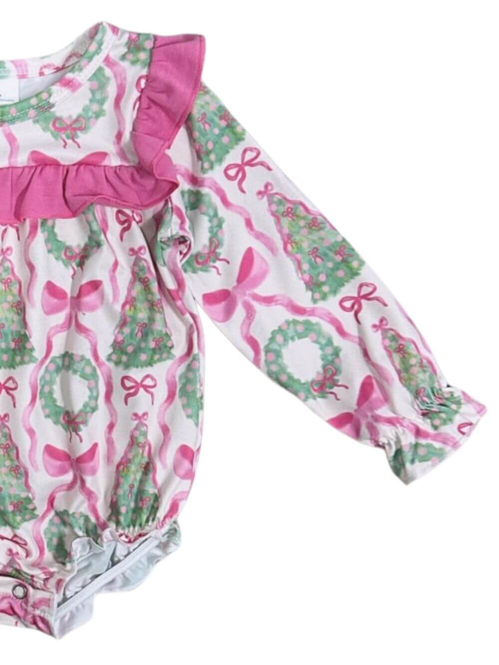 Merry & Brights Girls Christmas Tree & Wreath Baby Bubble Romper - Sydney So Sweet