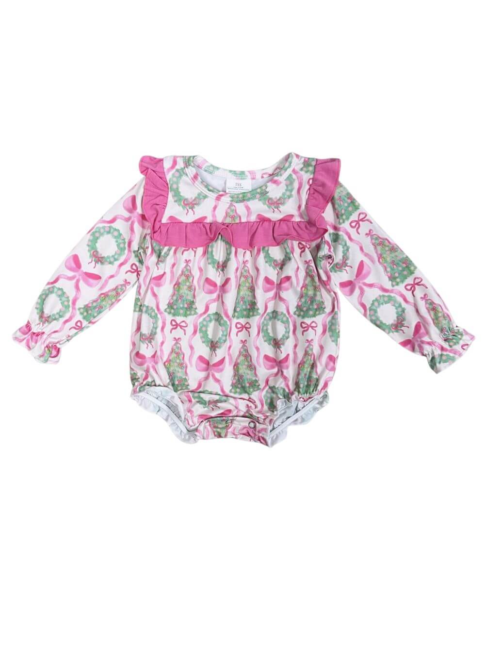 Merry & Brights Girls Christmas Tree & Wreath Baby Bubble Romper - Sydney So Sweet