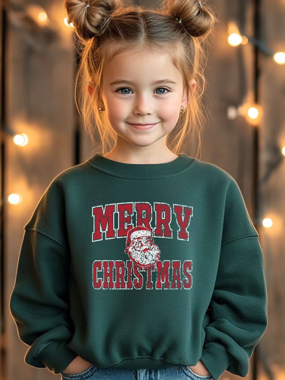Merry Christmas Santa Claus Distressed Heavy Blend Kids' Crewneck Graphic Sweatshirt - Sydney So Sweet
