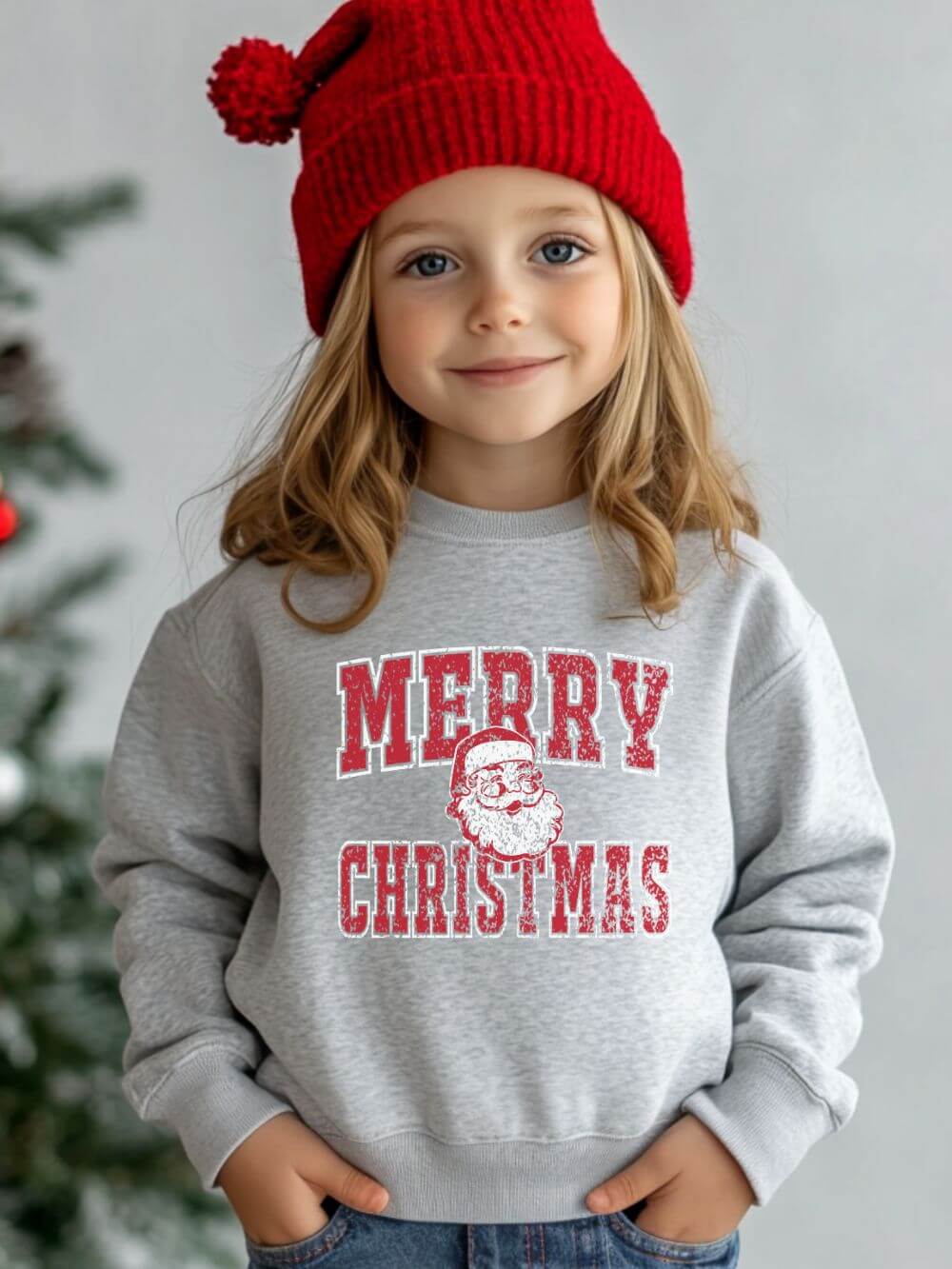 Merry Christmas Santa Claus Distressed Heavy Blend Kids' Crewneck Graphic Sweatshirt - Sydney So Sweet