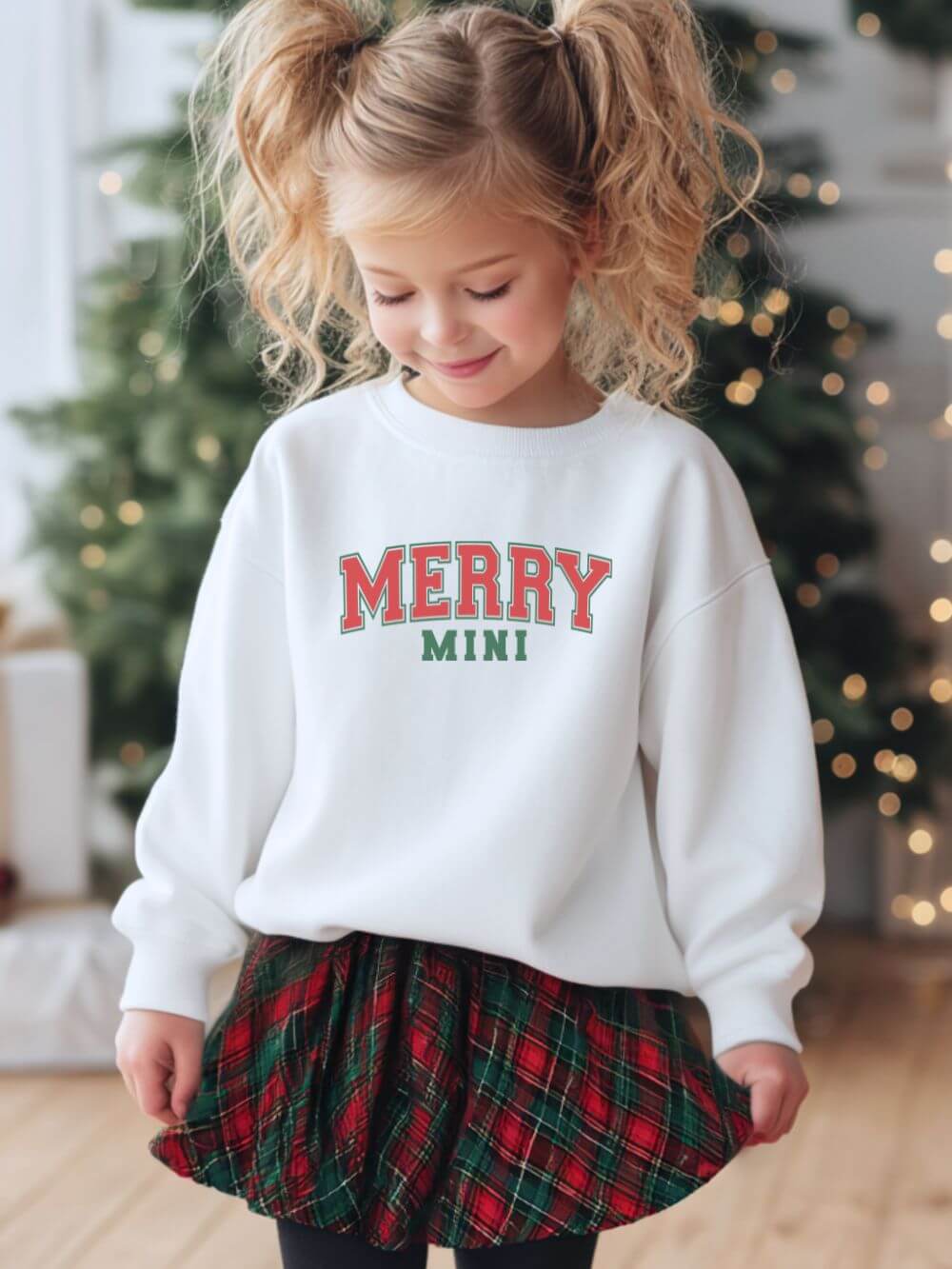 Merry Mini Heavy Blend Kids' Crewneck Graphic Christmas Holiday Sweatshirt - Sydney So Sweet