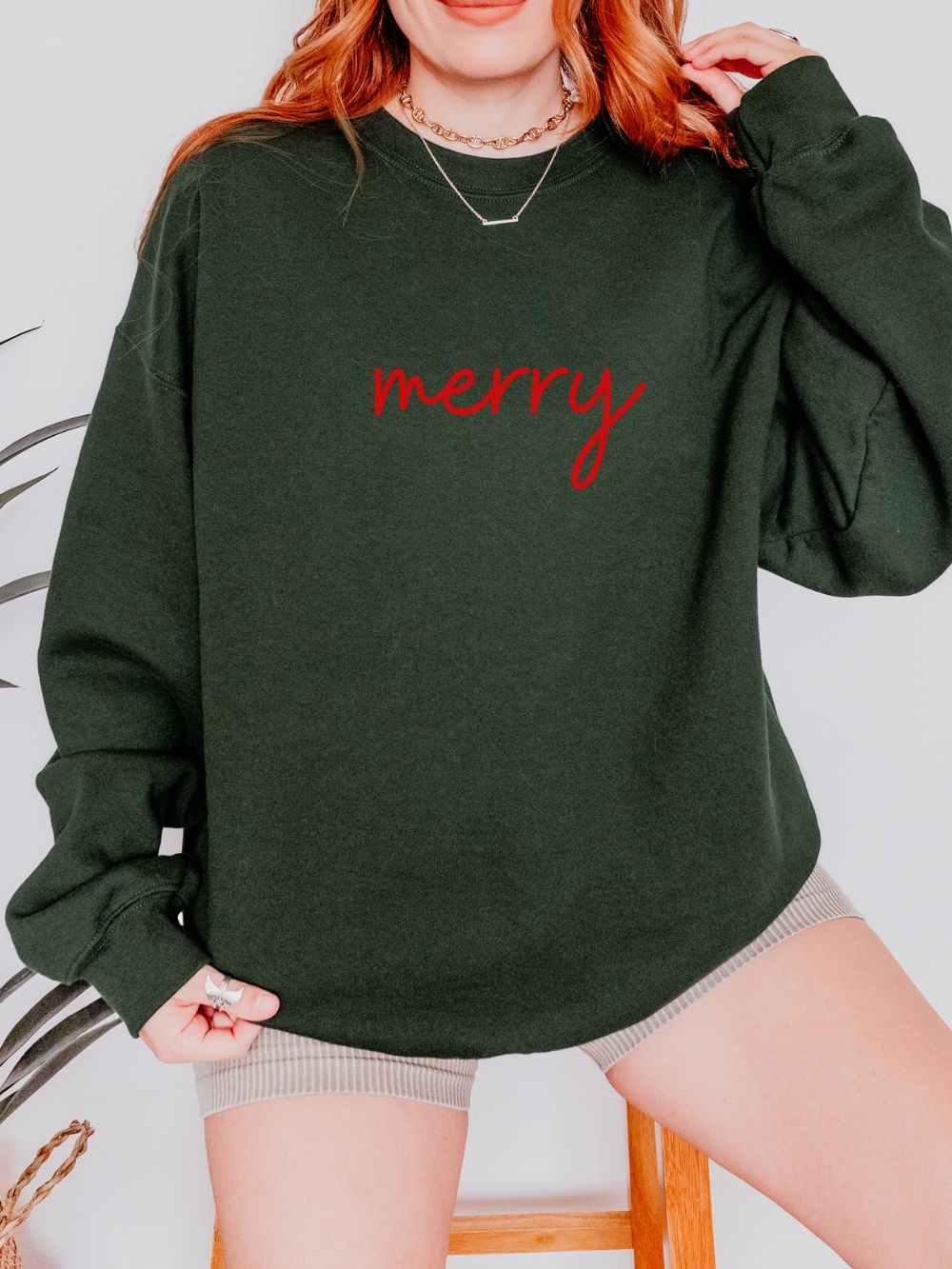 Merry Red Script Heavy Blend Women's Crewneck Embroidered Christmas Holiday Sweatshirt - Sydney So Sweet