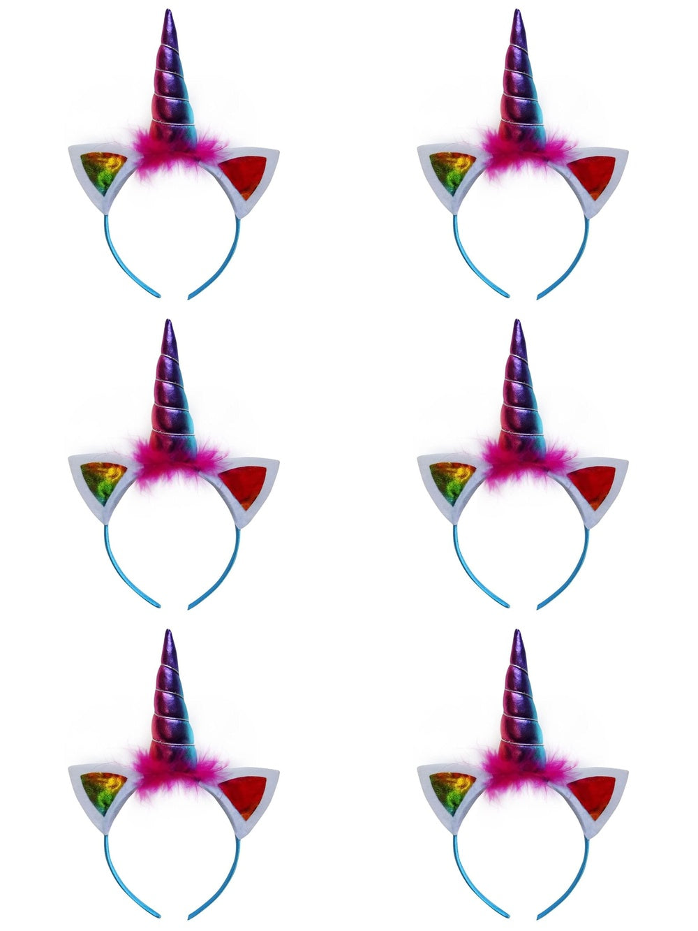 Rainbow Metallic Unicorn Girls Headband, Kid or Adult Costume Accessories Individual or Wholesale Bulk Multipack