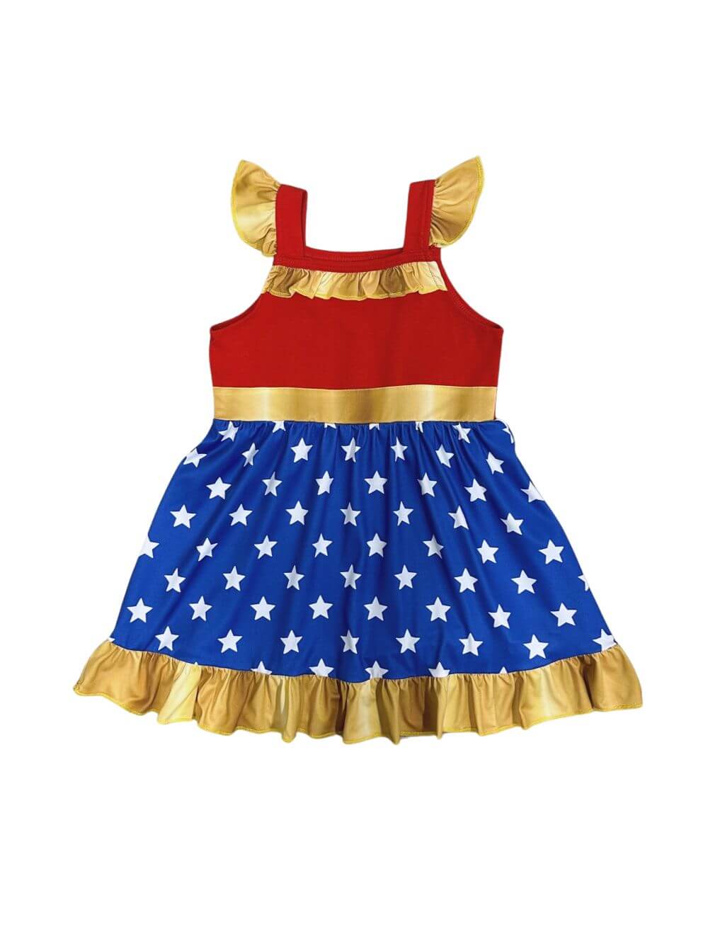Mighty Girl Red and Blue Star Superhero Dress - Sydney So Sweet