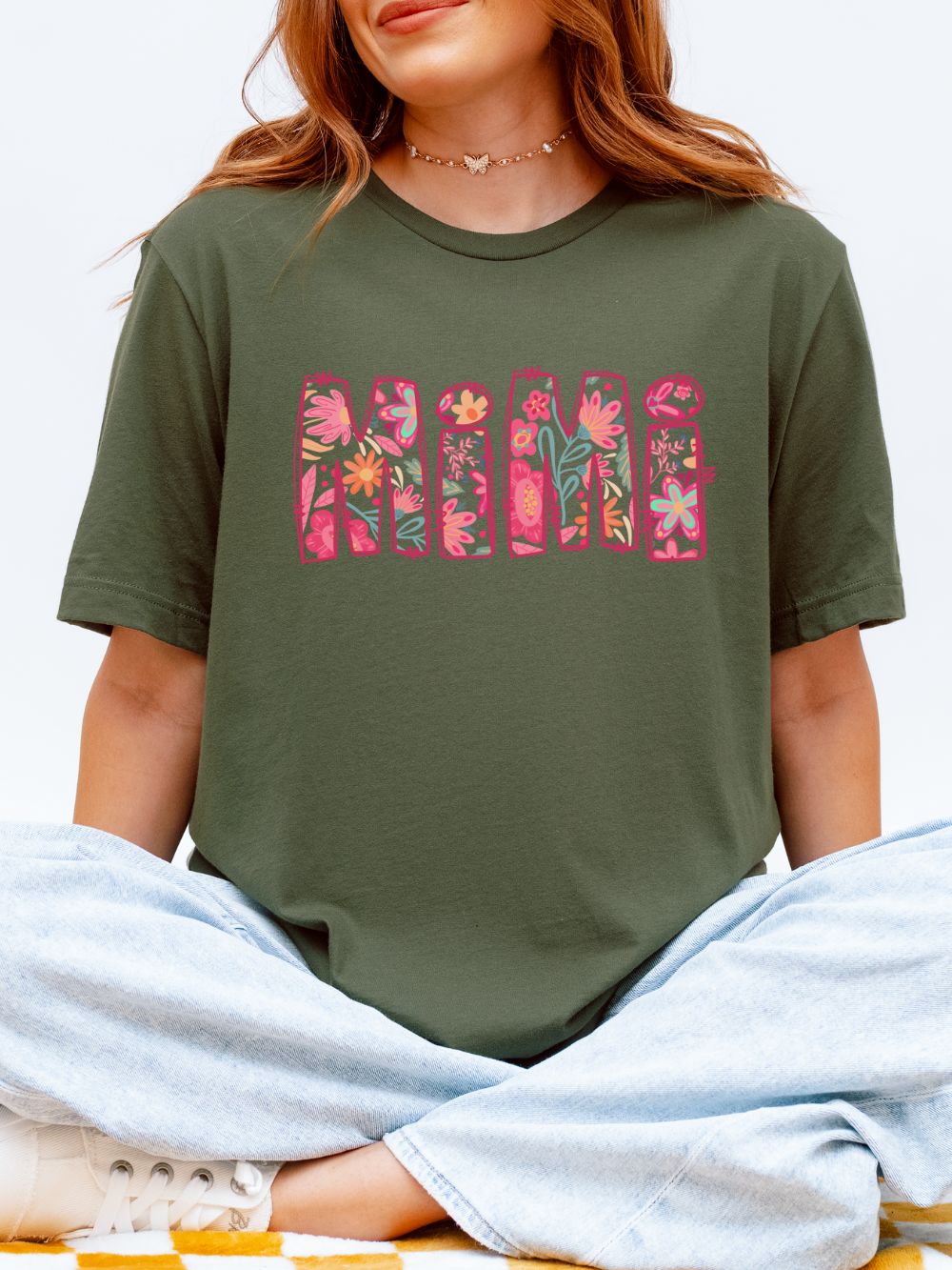 Mimi Boho Pink Floral Graphic T‑Shirt Flower Pattern Grandmother Tee