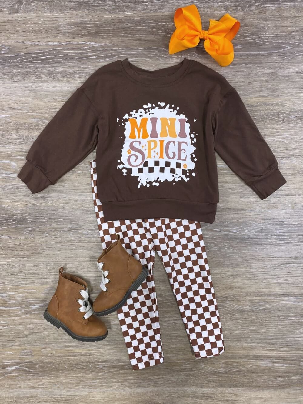 Mini Spice Brown Checker Girls Leggings Outfit - Sydney So Sweet
