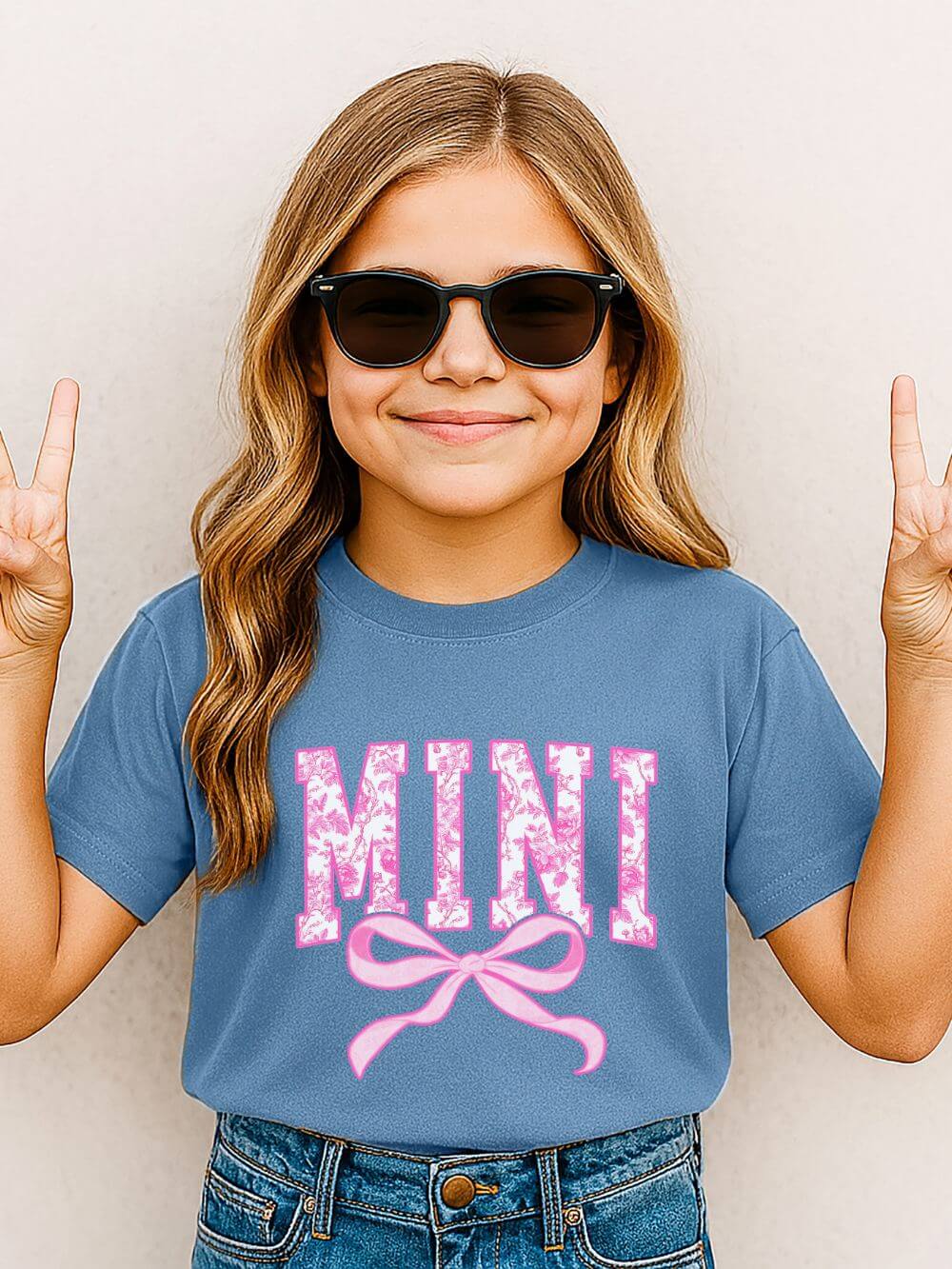 Mini Coquette Pink Toile Bow T-Shirt Cute Girl's Graphic Tee
