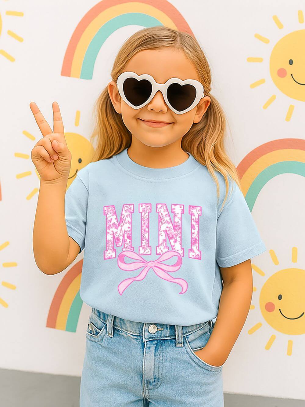 Mini Coquette Pink Toile Bow T-Shirt Cute Girl's Graphic Tee
