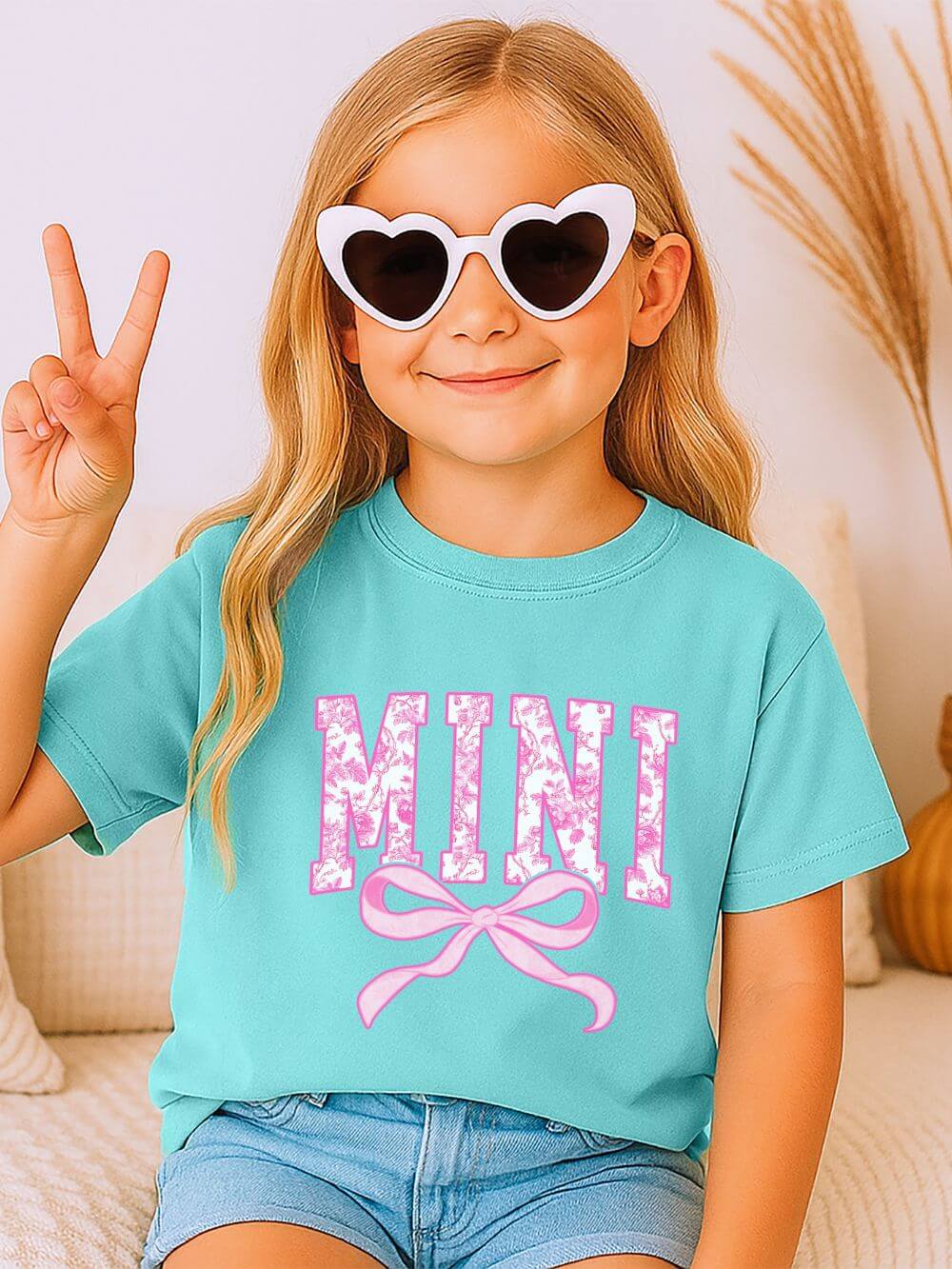 Mini Coquette Pink Toile Bow T-Shirt Cute Girl's Graphic Tee