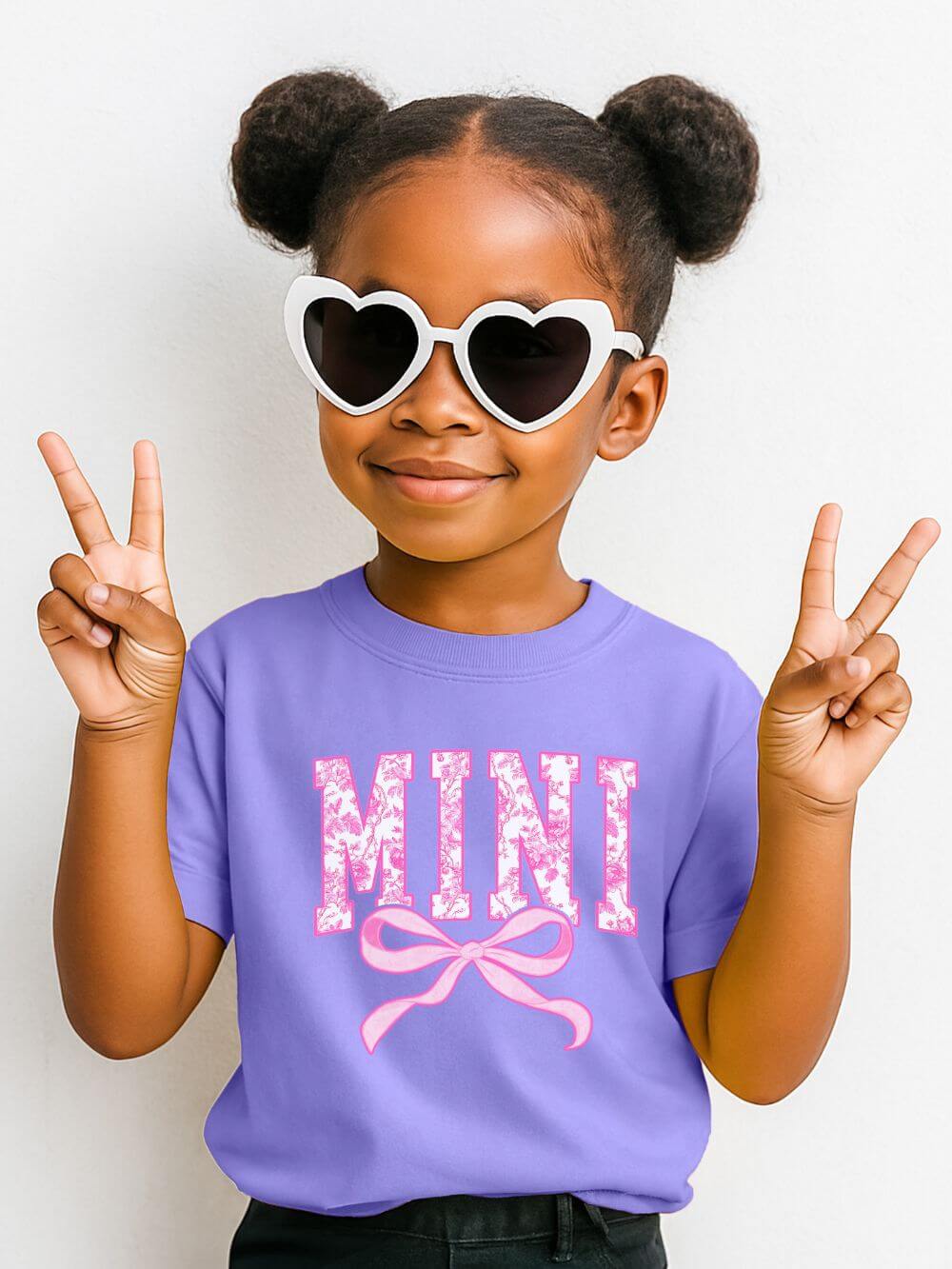 Mini Coquette Pink Toile Bow T-Shirt Cute Girl's Graphic Tee