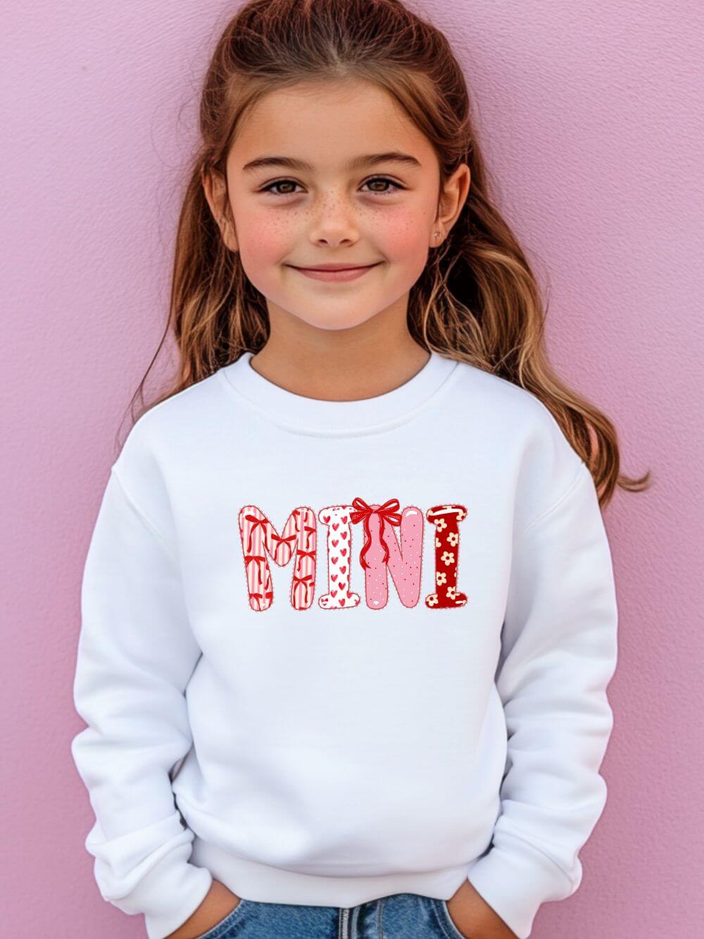 Mini Coquette Bow & Heart Valentine's Day Kids' Crewneck Graphic Sweatshirt