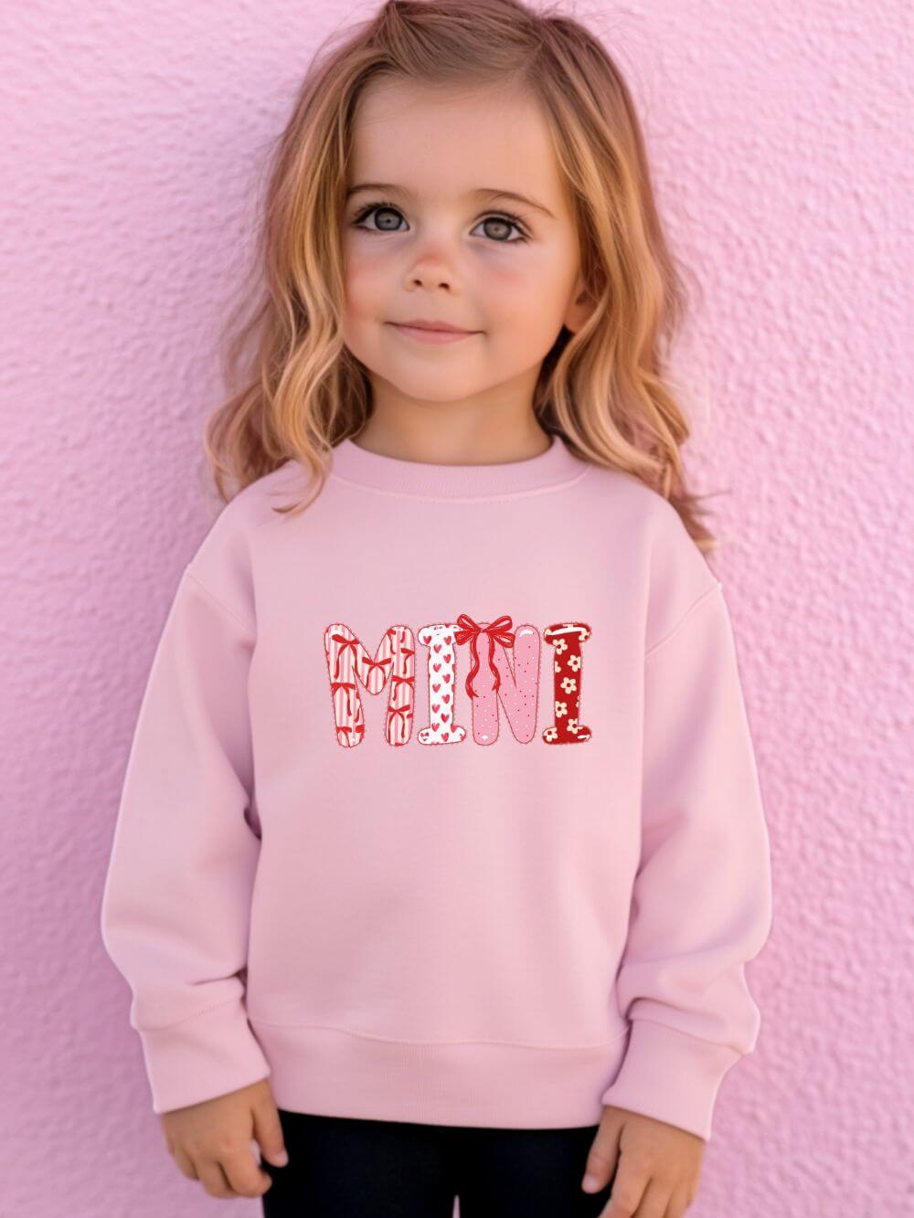 Mini Coquette Bow & Heart Valentine's Day Pullover Toddler Crewneck Graphic Sweatshirt