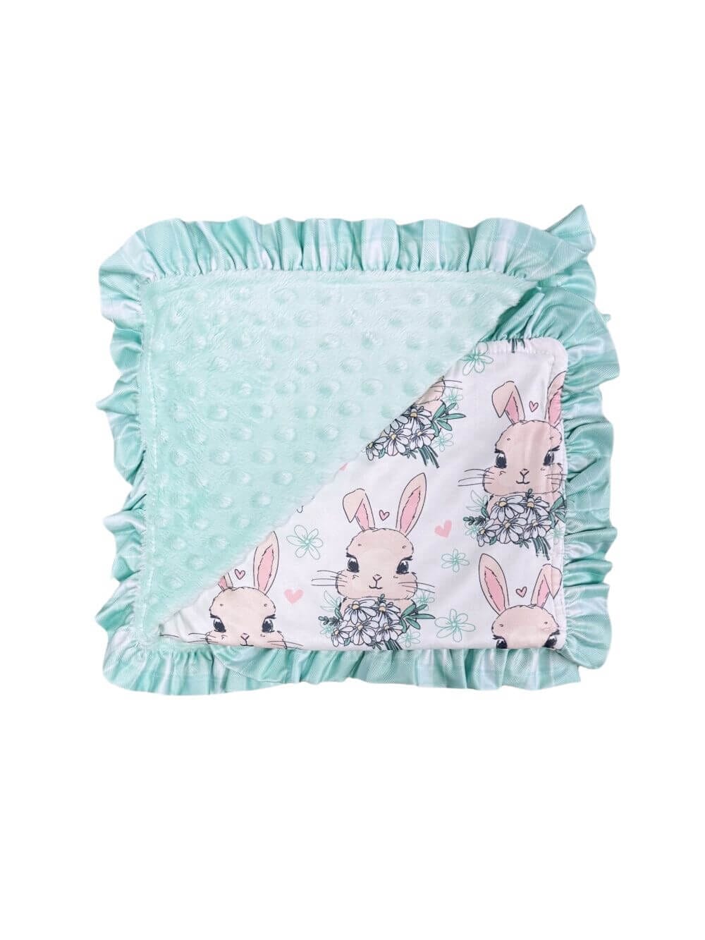 Mint Ruffle Bunnies Baby or Toddler Minky Blanket - Sydney So Sweet