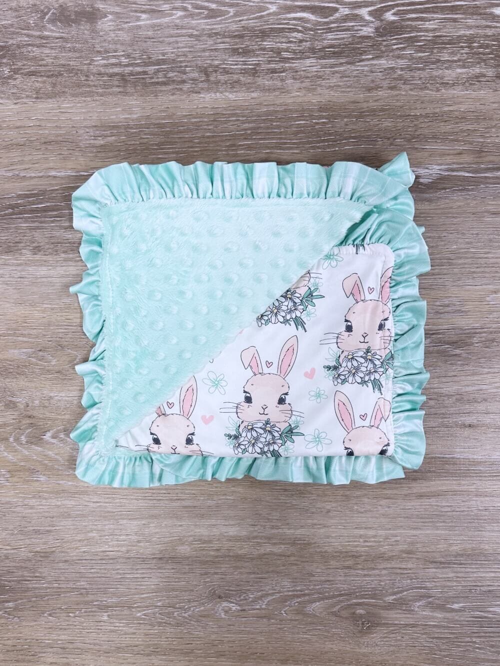 Mint Ruffle Bunnies Baby or Toddler Minky Blanket - Sydney So Sweet