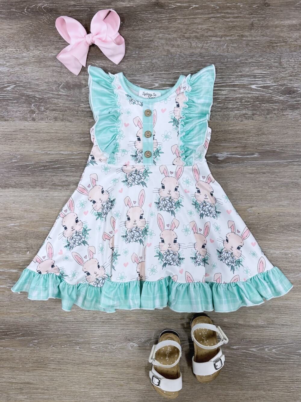 Mint Ruffle Bunnies Girls Easter Dress - Sydney So Sweet