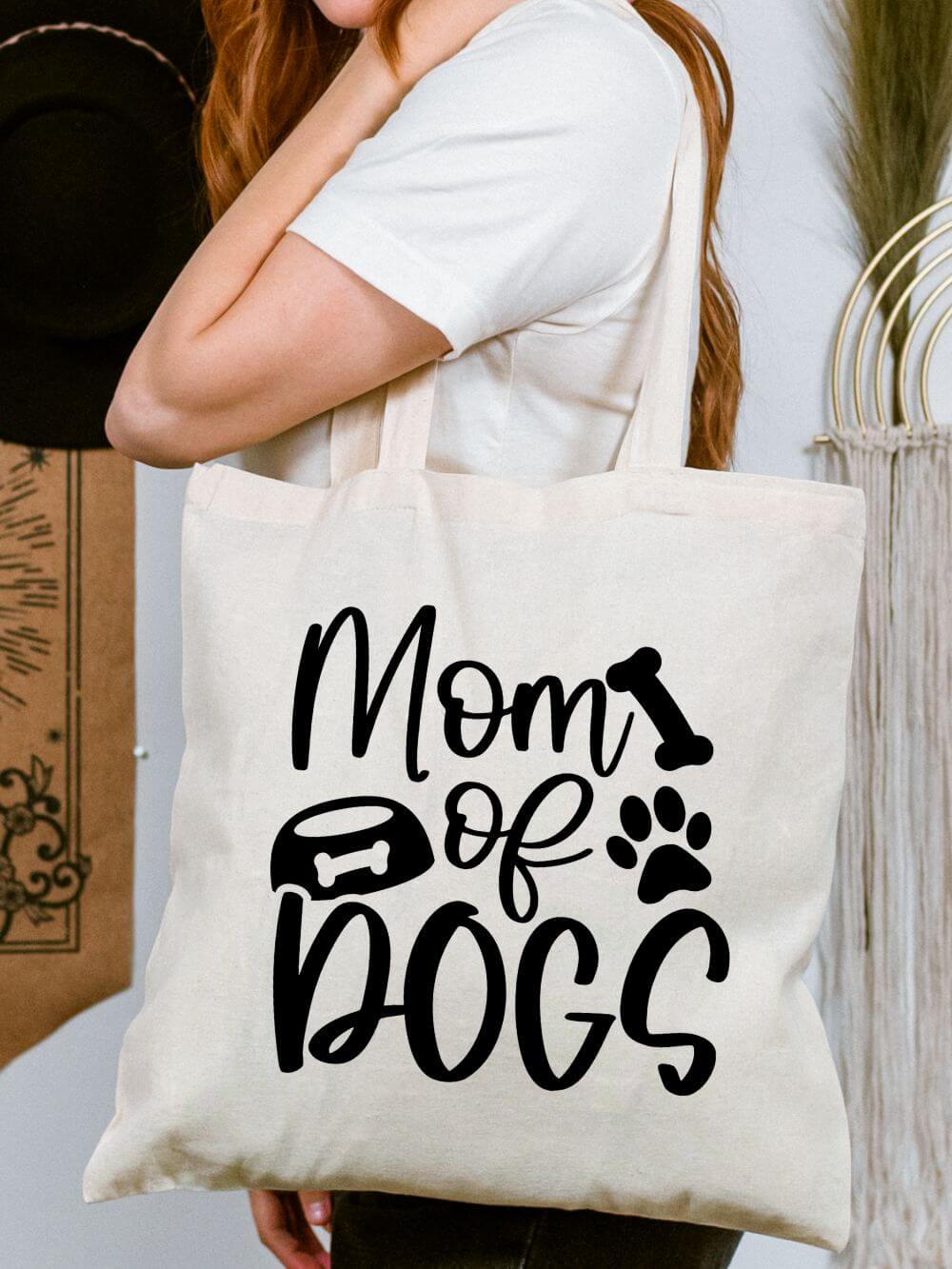 Mom of Dogs Cotton Canvas Tote Bag Dog Mom Paw & Bone Reusable Shopper