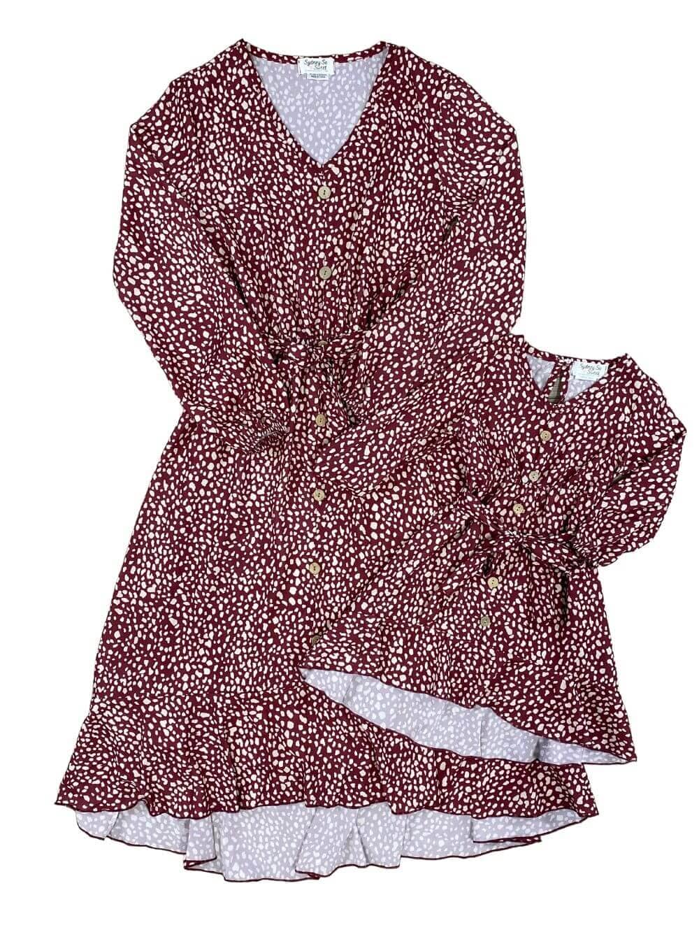 Mom and Me - Burgundy Button Front Dress - Sydney So Sweet