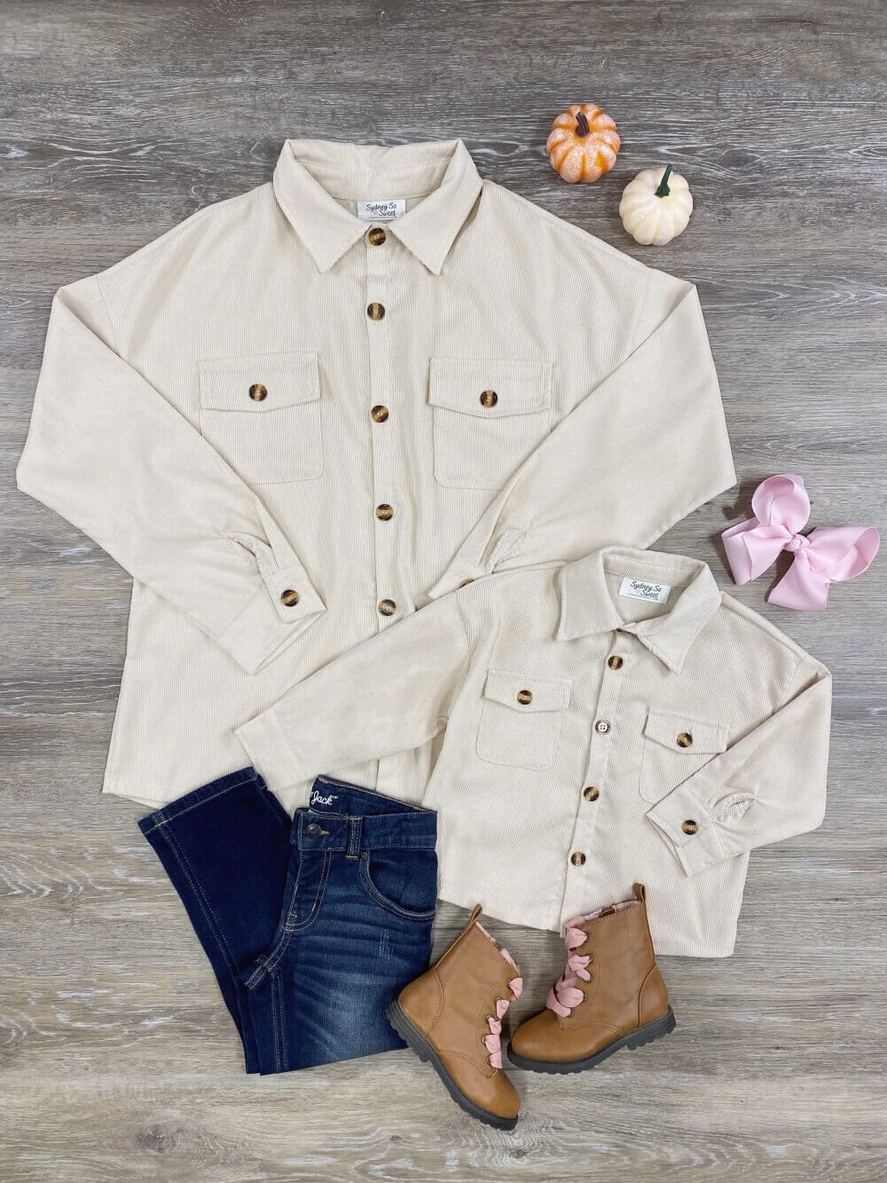 Mom and Me - Cream Button Up Corduroy Shacket - Sydney So Sweet