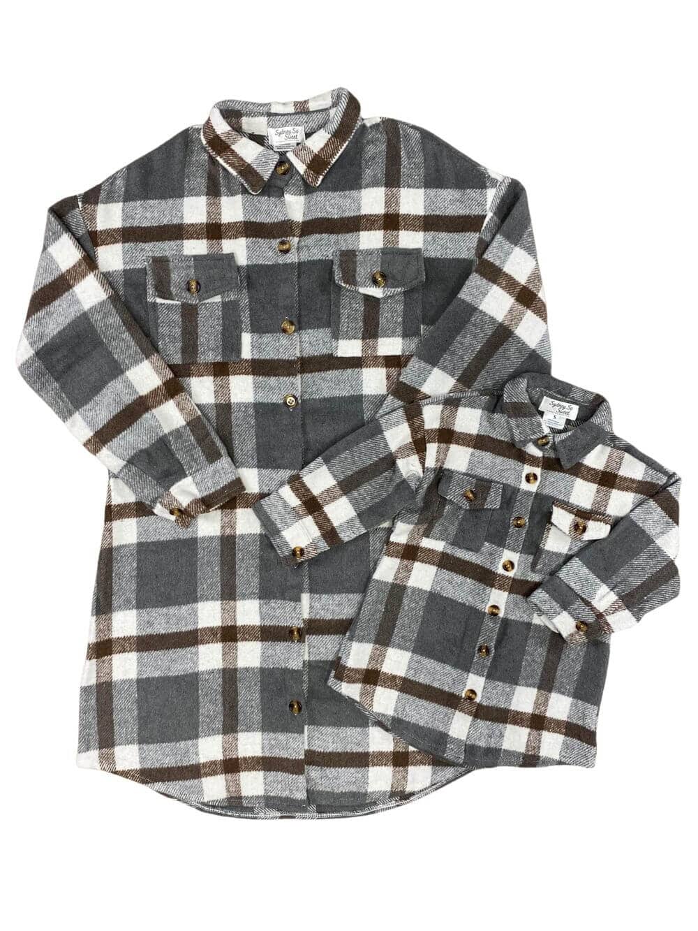 Mom and Me - Gray Plaid Long Flannel Shacket - Sydney So Sweet