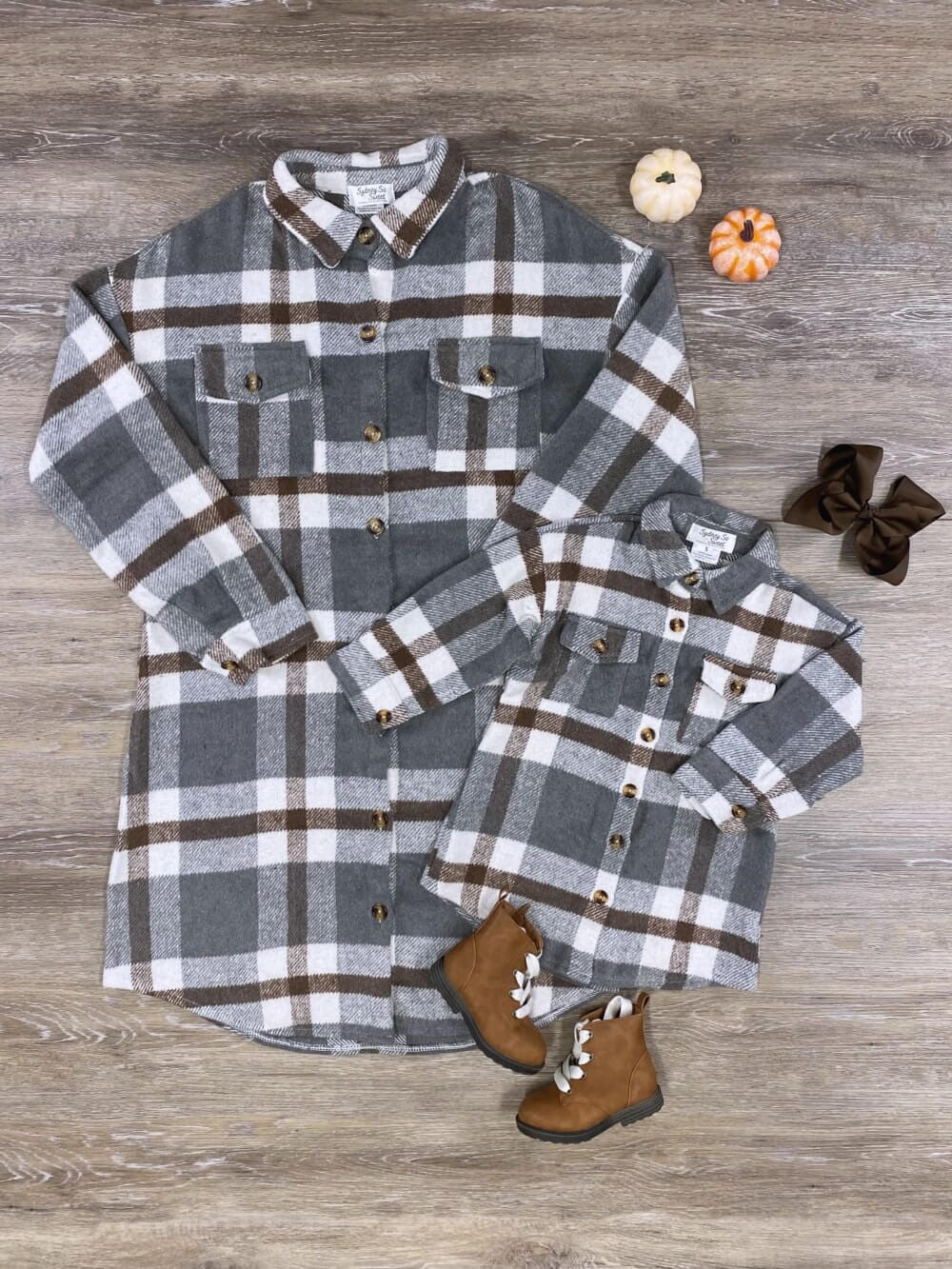 Mom and Me - Gray Plaid Long Flannel Shacket - Sydney So Sweet