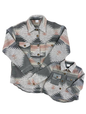 Mom and Me - Gray and Pink Aztec Print Shacket - Sydney So Sweet