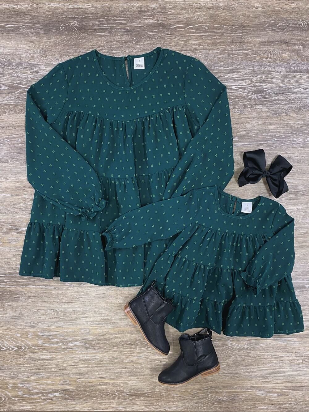 Mom and Me - Green Tiered Swiss Dot Tunic Top - Sydney So Sweet