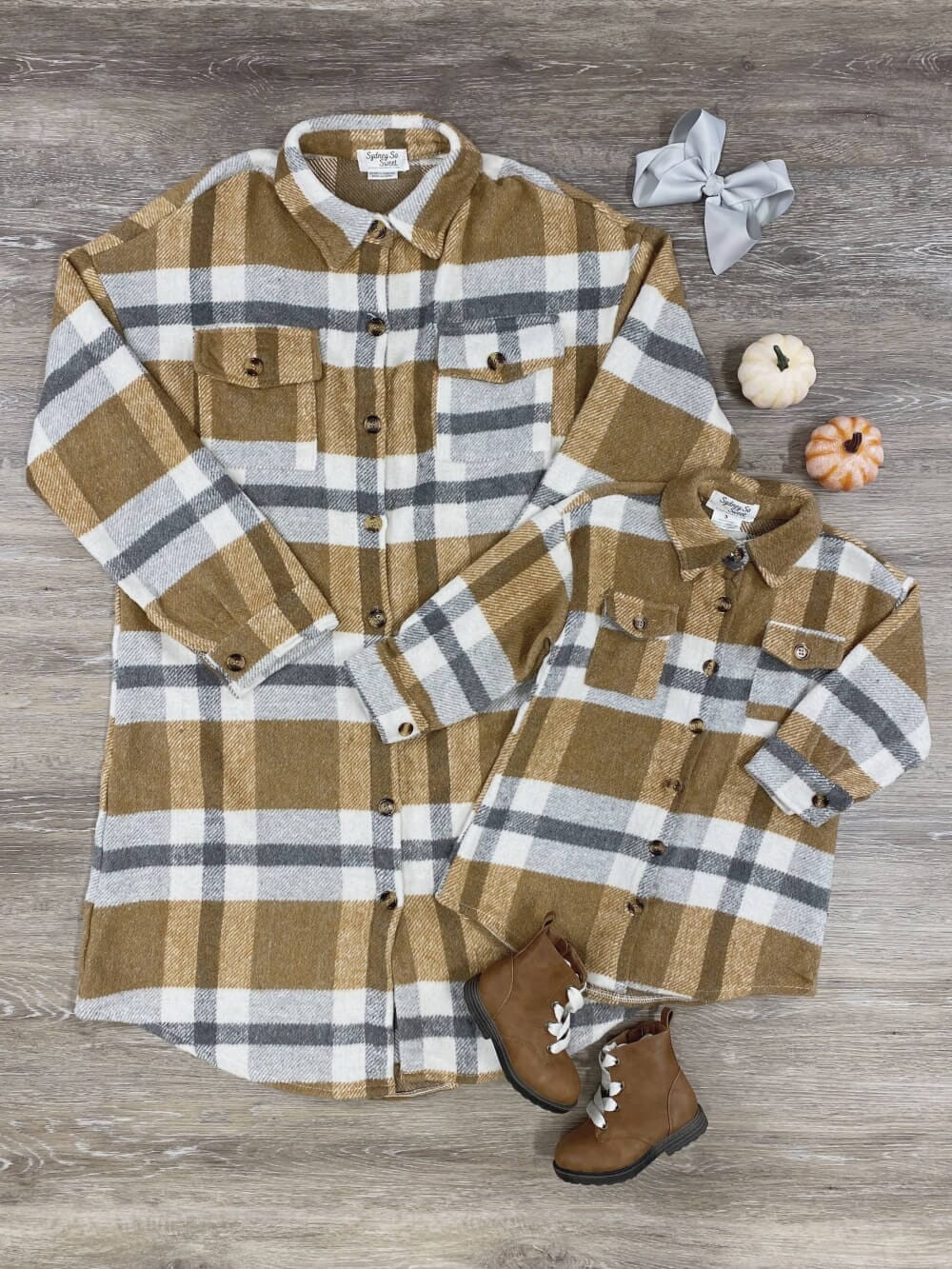 Mom and Me - Mustard Plaid Long Flannel Shacket - Sydney So Sweet