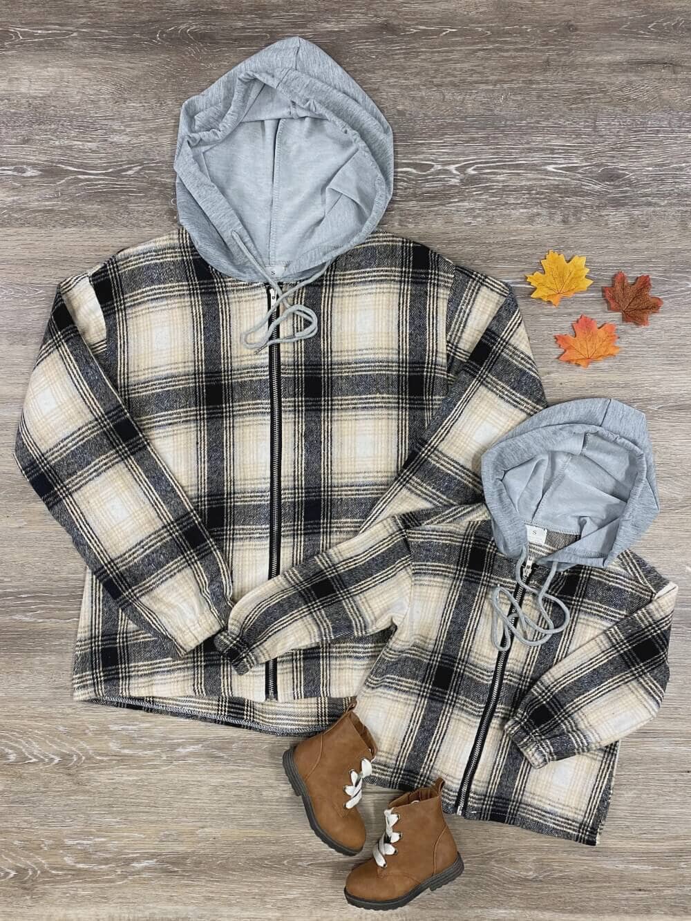Mom and Me - Plaid Hooded Zip Up Shacket - Sydney So Sweet