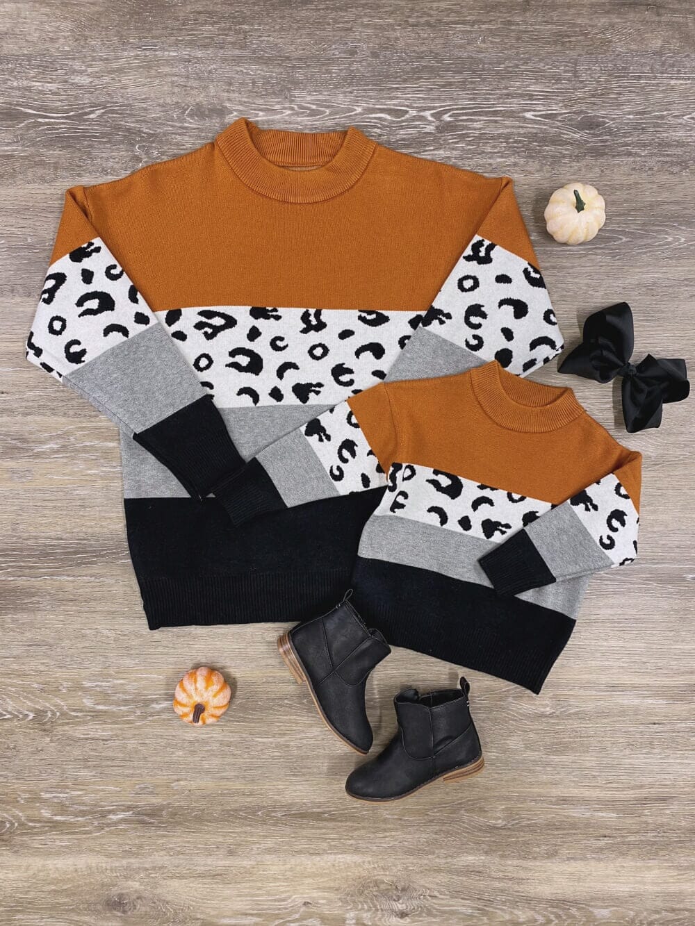 Mom and Me - Rust &amp; Black Cheetah Color Block Sweater - Sydney So Sweet