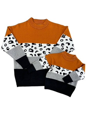 Mom and Me - Rust & Black Cheetah Color Block Sweater - Sydney So Sweet