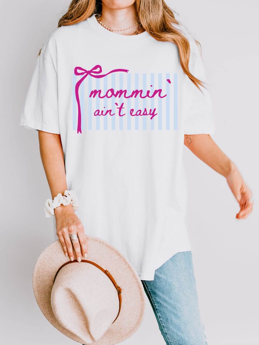 Mommin' Ain't Easy Striped Mom Life Graphic T-Shirt