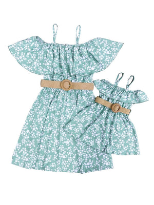 Mommy & Me - Belted Green & White Floral Dress - Sydney So Sweet