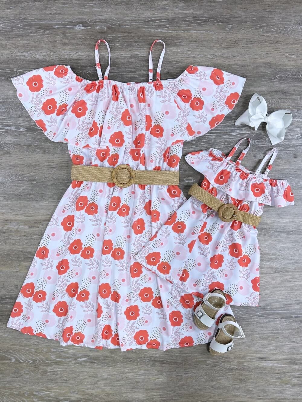 Mommy &amp; Me - Belted Orange &amp; Pink Poppy Dress - Sydney So Sweet