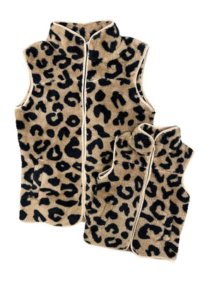 Mommy & Me - Cheetah Sherpa Fleece Zip Up Vest - Sydney So Sweet