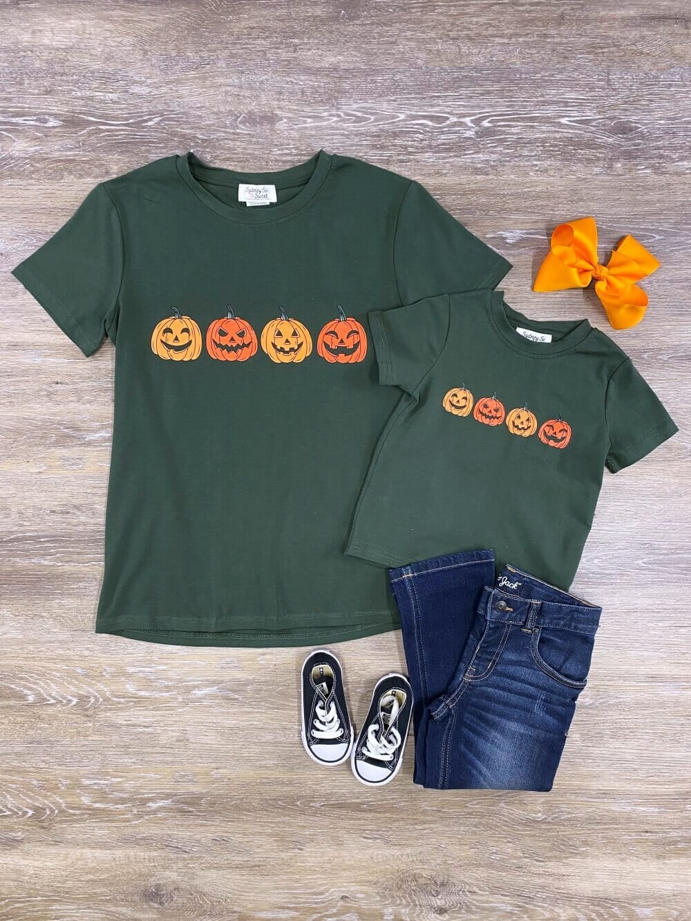 Mommy & Me - Pumpkin Row Green Matching T-Shirts - Sydney So Sweet