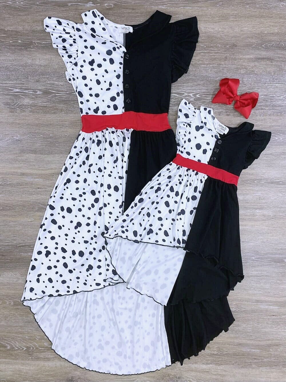 Mommy and Me - Cruella Dalmatian Belted Hi Lo Dress - Sydney So Sweet