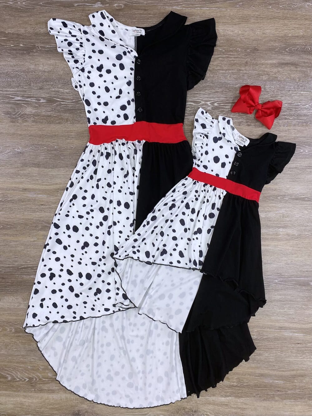 Mommy and Me - Cruella Dalmatian Belted Hi Lo Dress